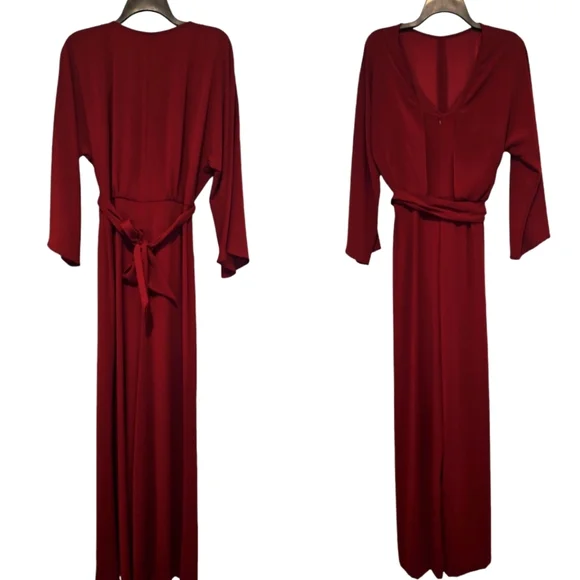 Gianni Bini Wide Leg Belted Jumpsuit Burgundy Red 3/4 Sleeve Size 2 - Picture 3 of 11